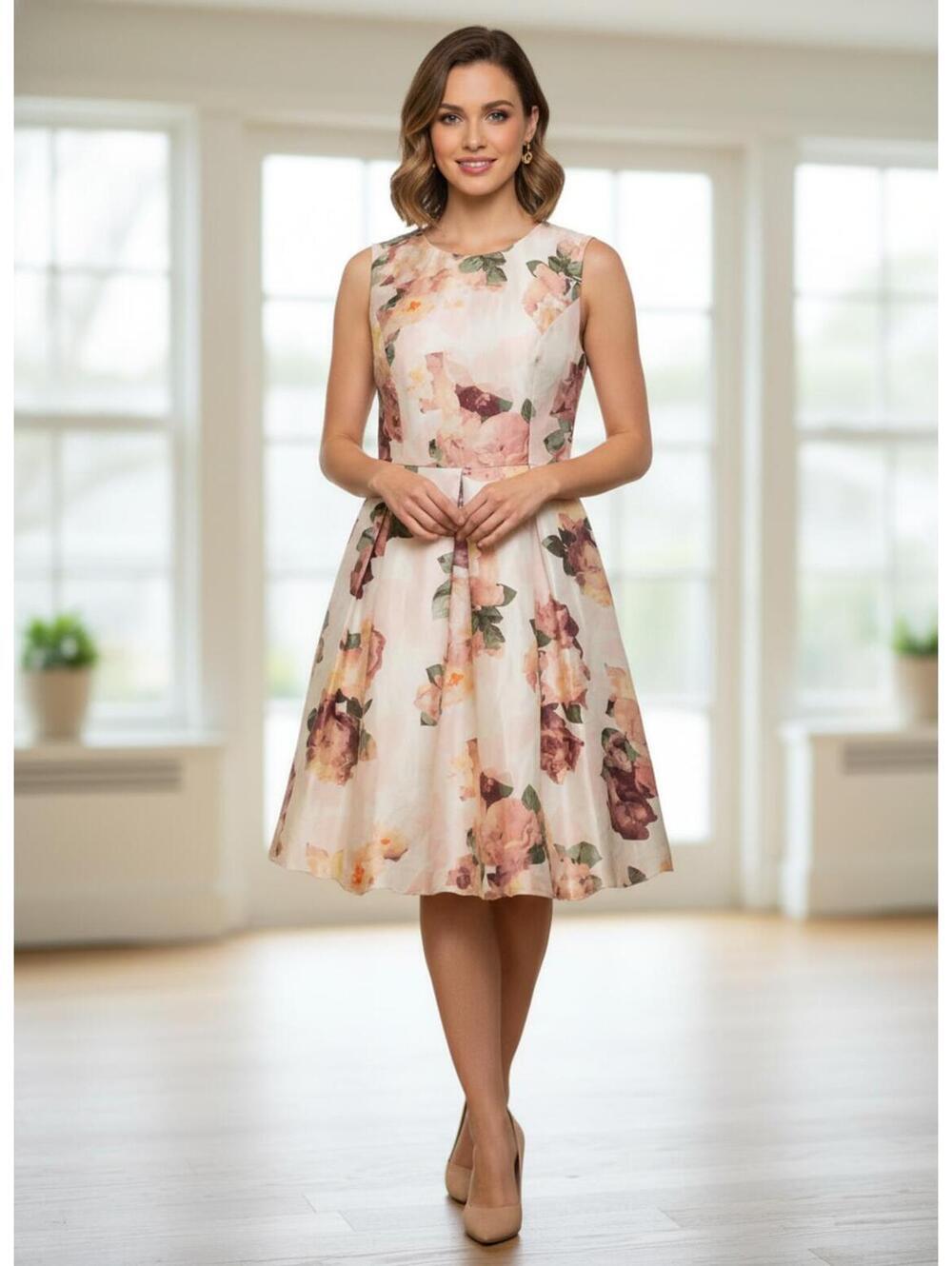 Liz Claiborne Floral Tea Special Occasion Dress Midi Size 14 Fit and Flare